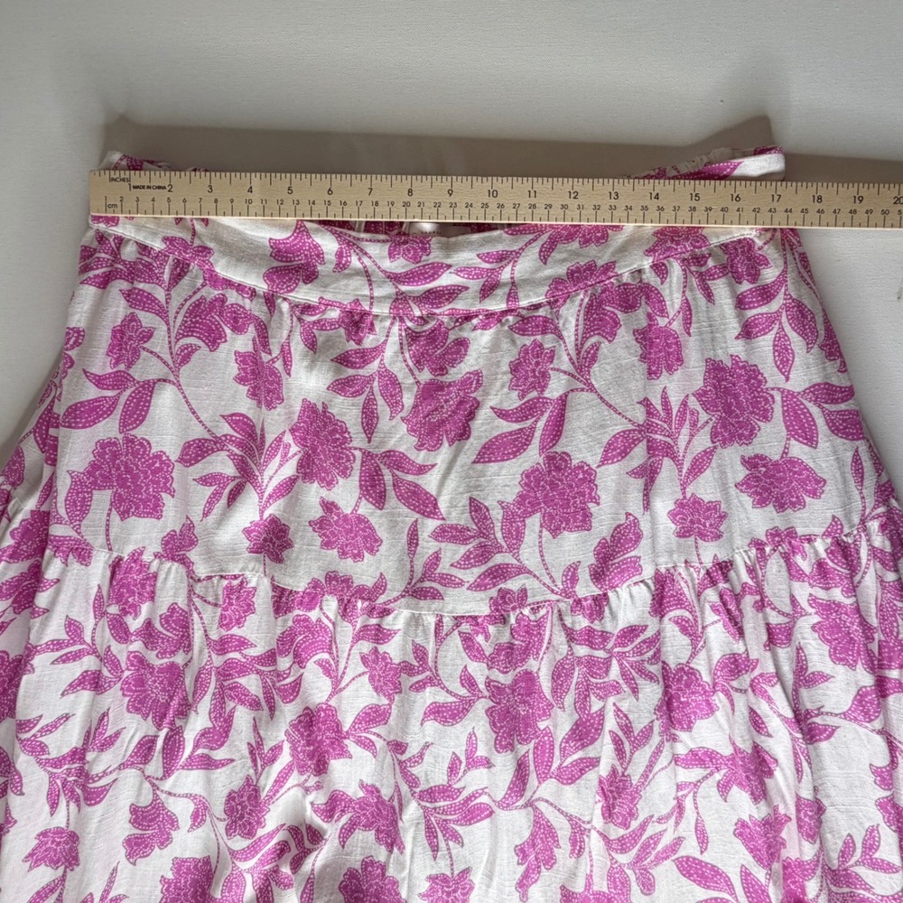 Lauren Conrad Pink Floral Tiered Midi Skirt Size 1X Linen Blend Coquette Cottage - Picture 13 of 14